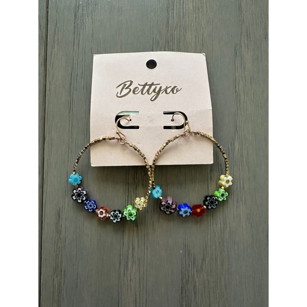 Bettyxo Gold Multicolor Flower Hoop Earrings One Size